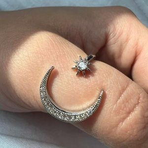 ✨3/$38 New 18KGP Boho Celestial Crescent Moon Star Wrap Statement Cocktail Ring